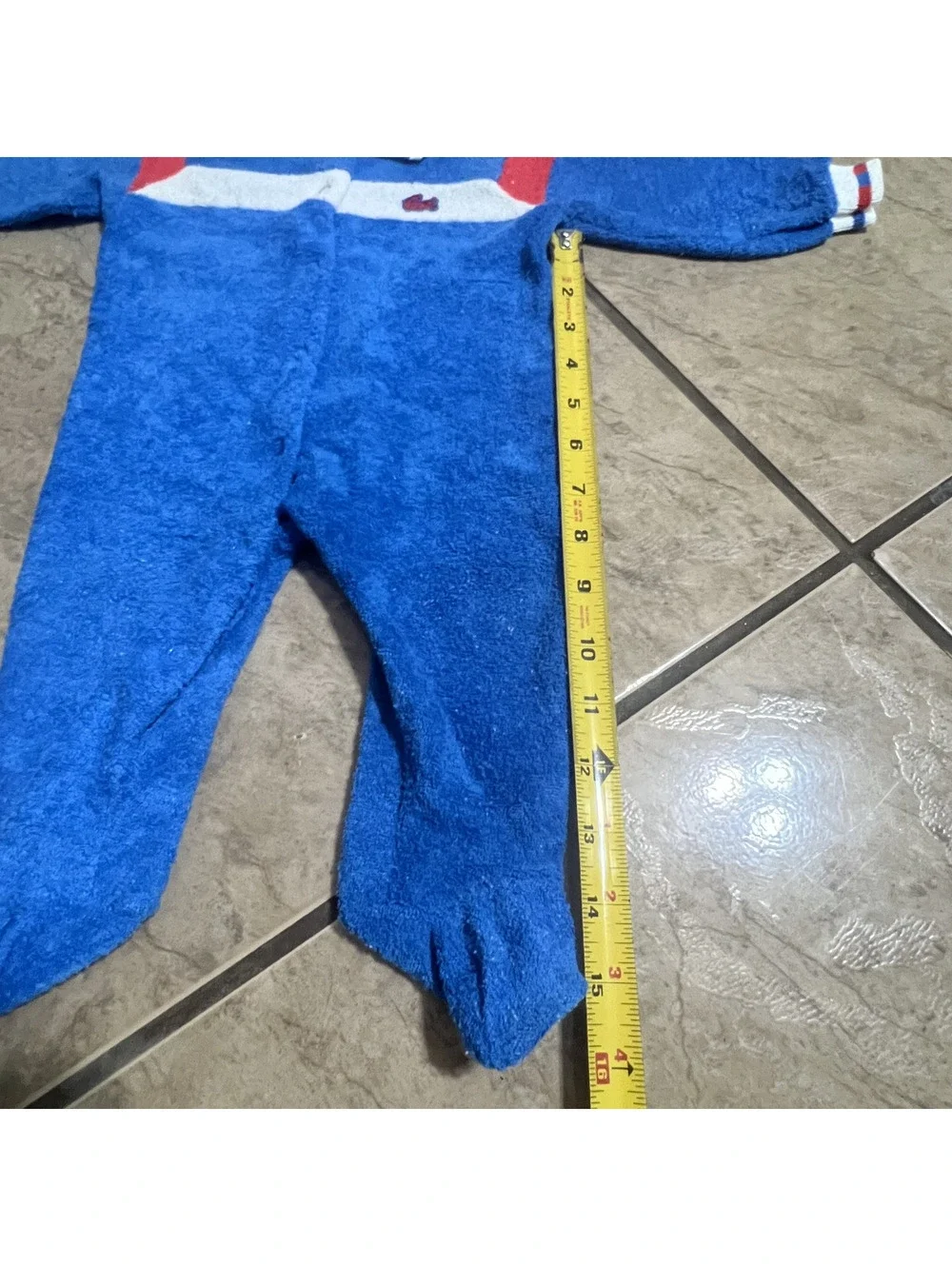 Vintage Izod Lacoste Terry Cloth Blue Red Striped Baby One Piece Footies 3/6M